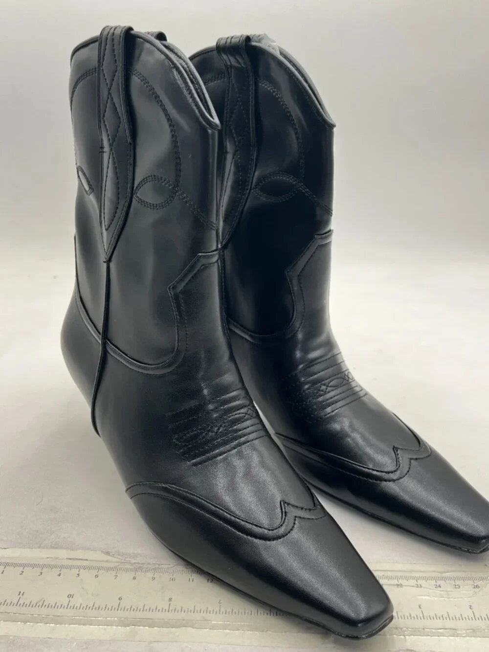 FSJ Black Square Toe Comfort Kitten Low Heel Ankle Boot Pull On Bootie Winter Co